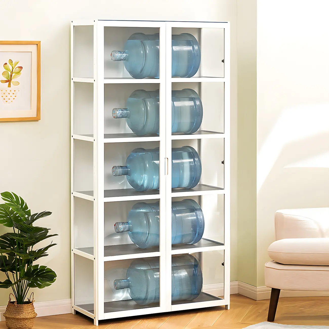 White Modern Bamboo Clear Figure Curio Cabinet