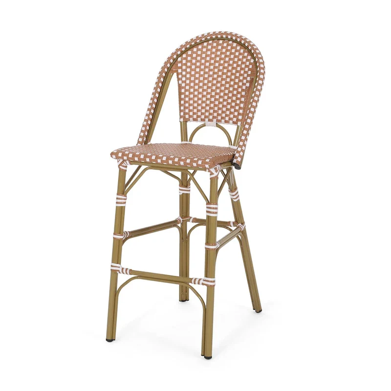 46 Inch Outdoor Barstool Chair Set of 2, Red White Brown Woven Wicker