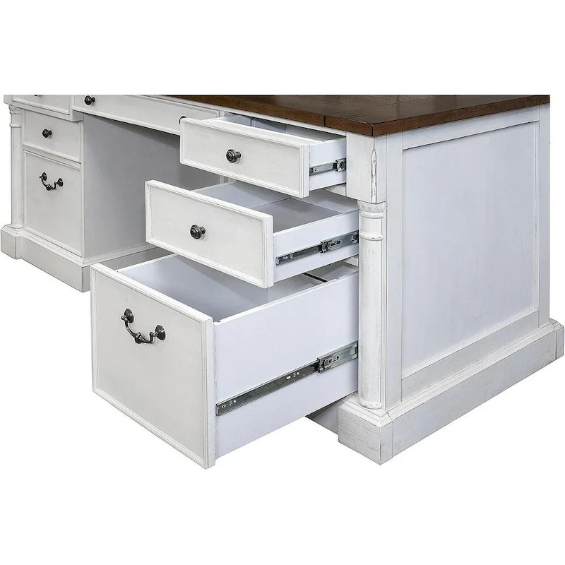 Rustic Wood Double Pedestal Executive Desk, Office Desk, Table, White