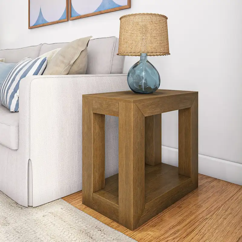 Plank and Beam Modern Rectangular Side Table with Shelf