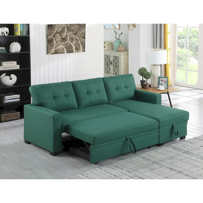 Upholstered Pull out Sectional Sofa with Chaise