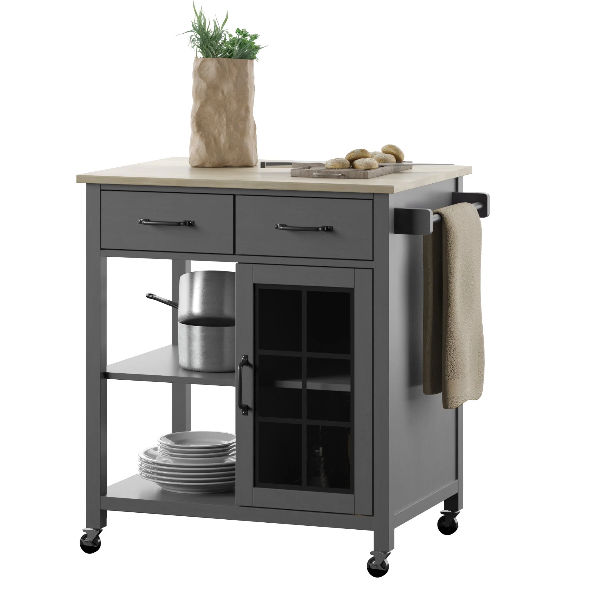 Compact Rolling Kitchen Island Cart with Storage
