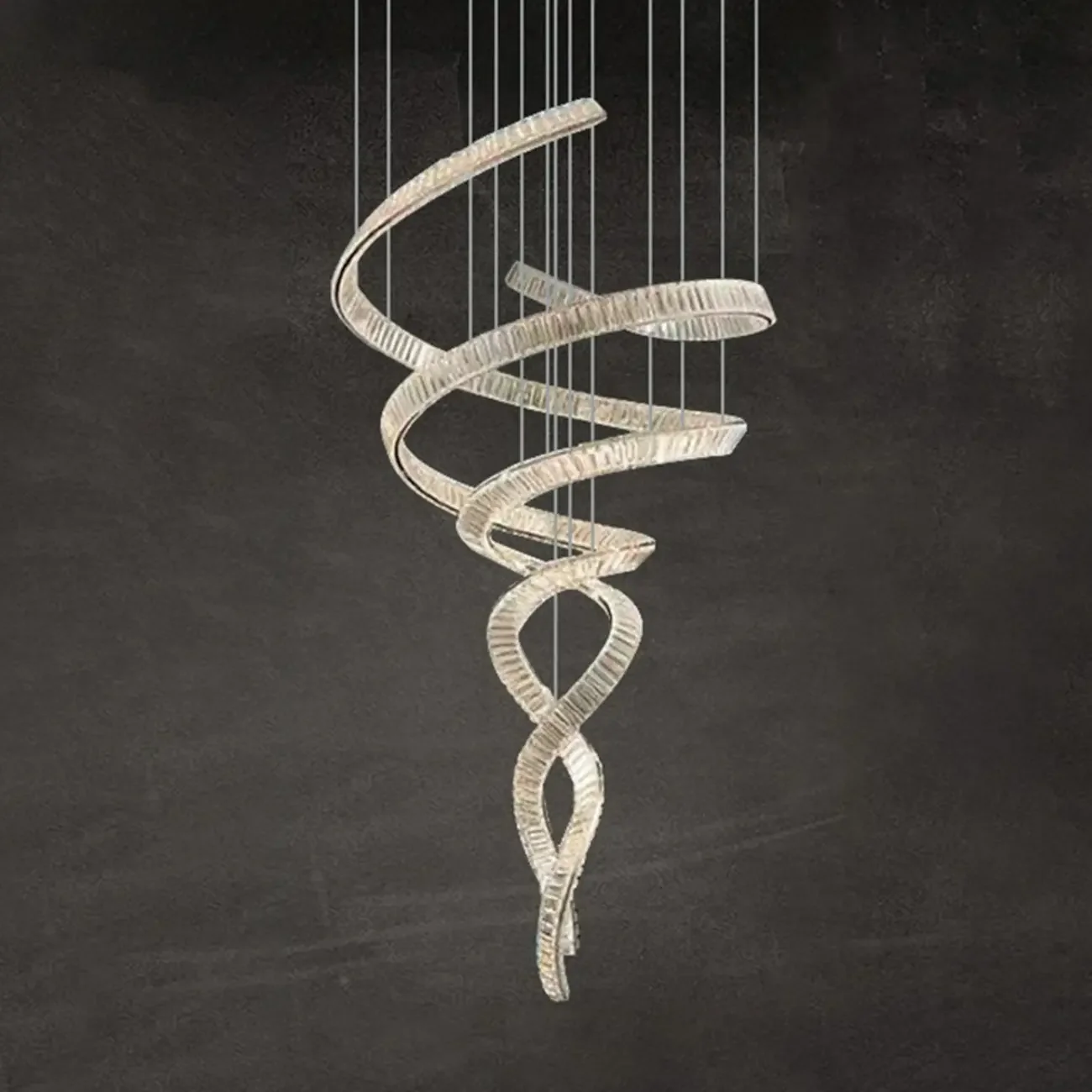 Modern Artistic Spiral Crystal Linear LED Chandelier Dimmable