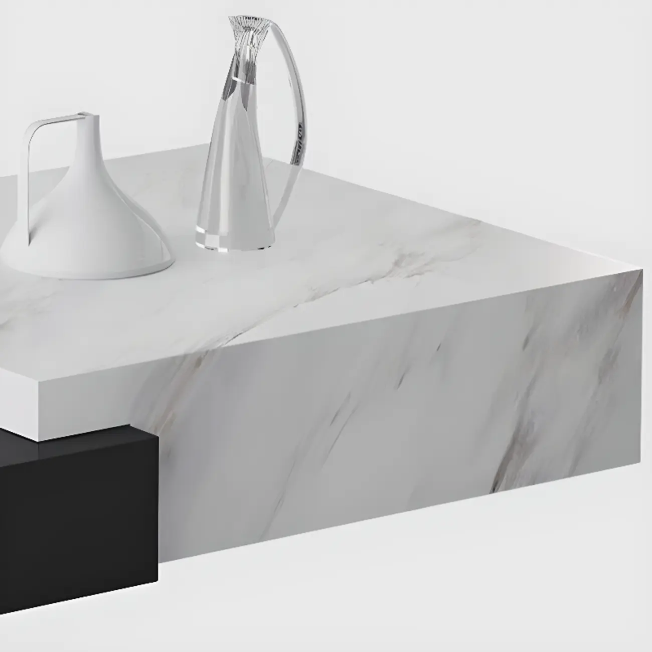 Modern Marble Nesting Coffee Table Set in Black and White