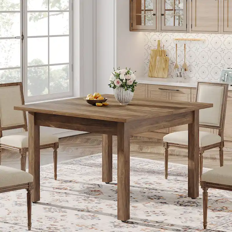 Country Rustic Square Dining Table with Solid Wood Legs - 39.4D x 39.4W x 30H