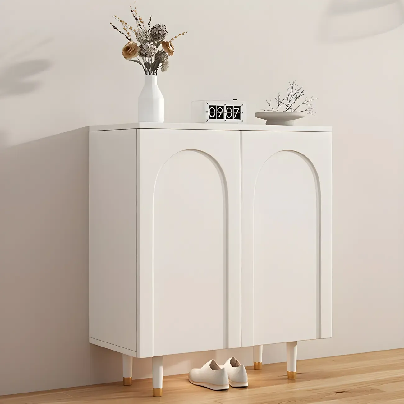 Green Wood Shoe Cabinet with Adjustable Shelves