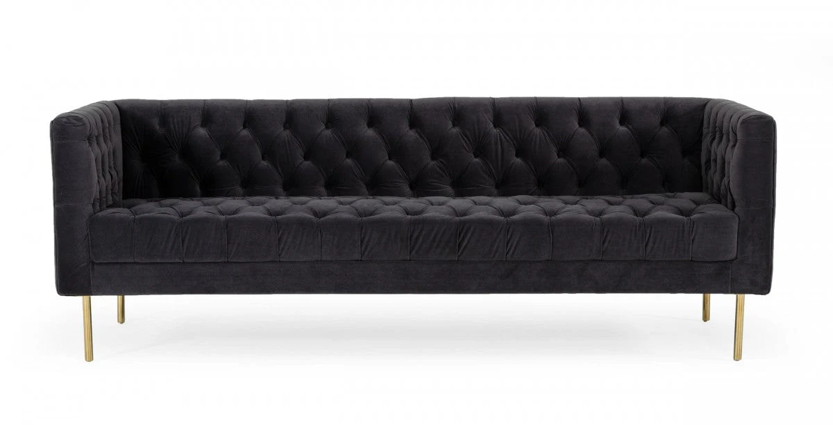 Chandra Dark Grey Velvet Tufted Sofa