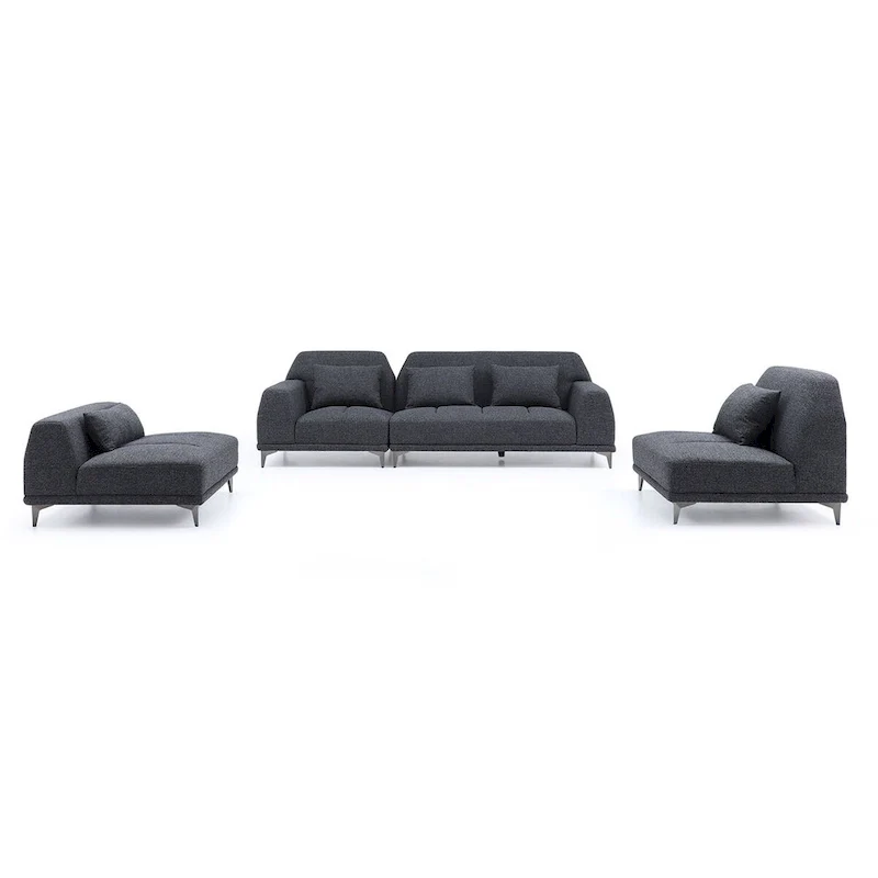 Modern Large Removable Sectional Sofa Grey Fabric with Pillows