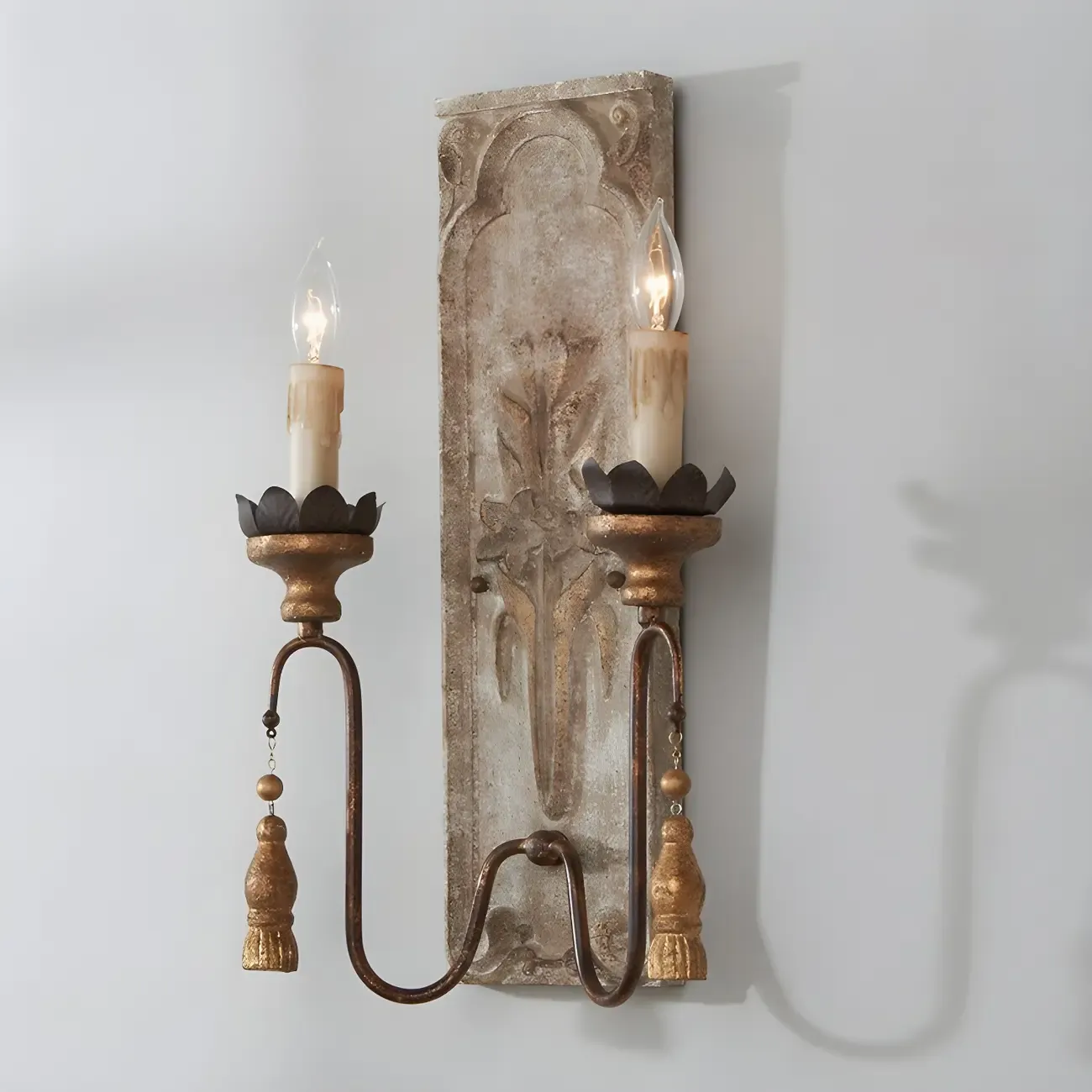 Vintage 2-Light Rust Candelabra Rectangle Wall Mount Sconce