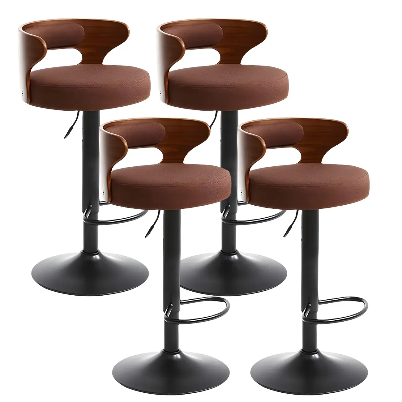 Adjustable Round Leather Swivel Bar Stools with Back
