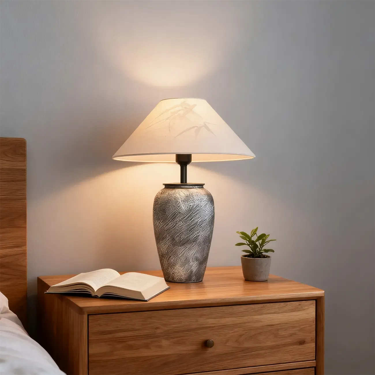 Modern Gray Ceramic Table Lamp with Fabric Shade