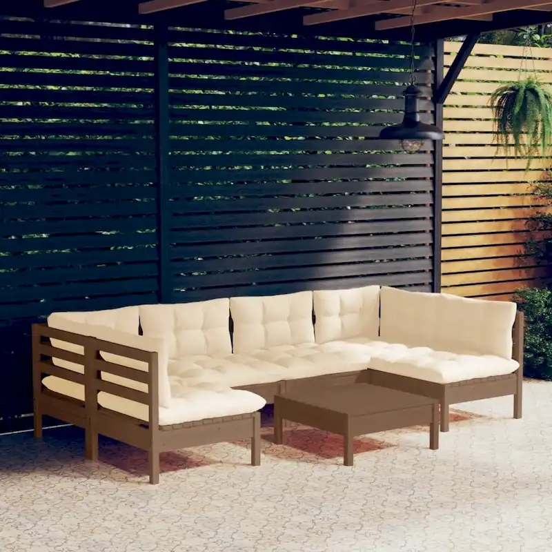 vidaXL Solid Pinewood Patio Lounge Set 7 Piece with Cushions Multi Colors - 25  x 25  x 24.6