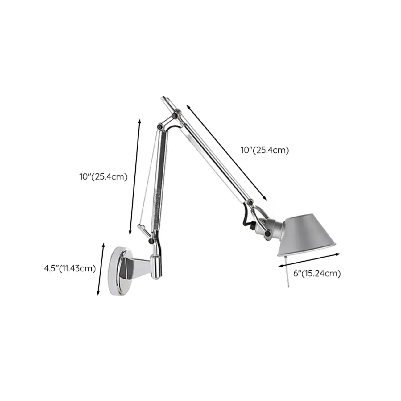 Industrial Silver Aluminum Adjustable Swing Arm Wall Light
