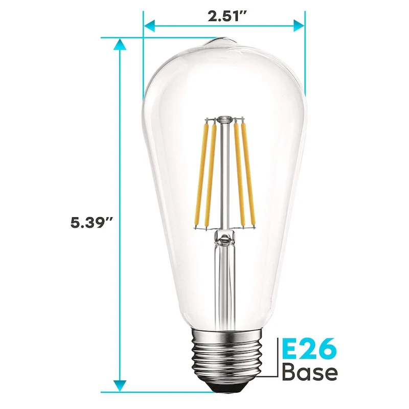 Luxrite LED Edison Bulbs 75W Equivalent ST19 ST58 3000K Soft White 800 Lumens Dimmable 8W Damp Rated UL E26 6 Pack