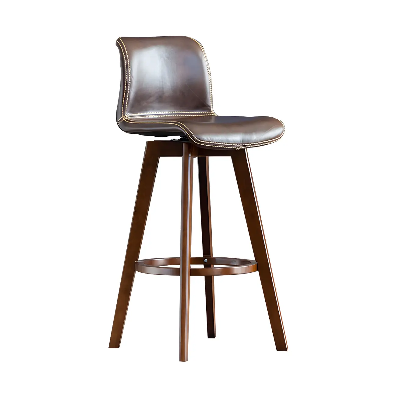 Mid-Century Distressed Leather Swivel Bar Stool with Back