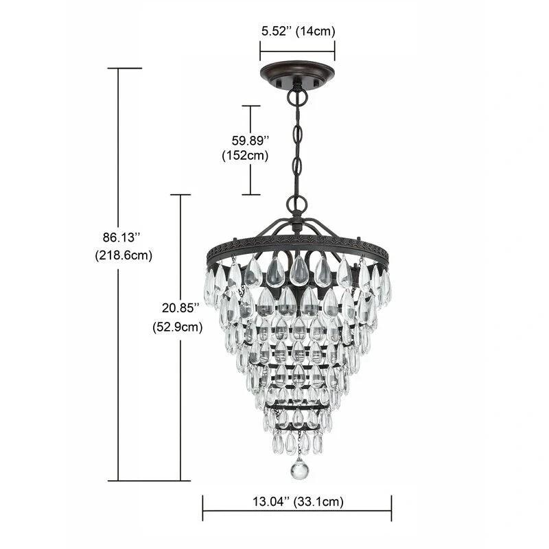 3 Light Oil Rubbed Bronze Tiered Pendant with Crystal Accent - 13.04 x13.04 x20.85
