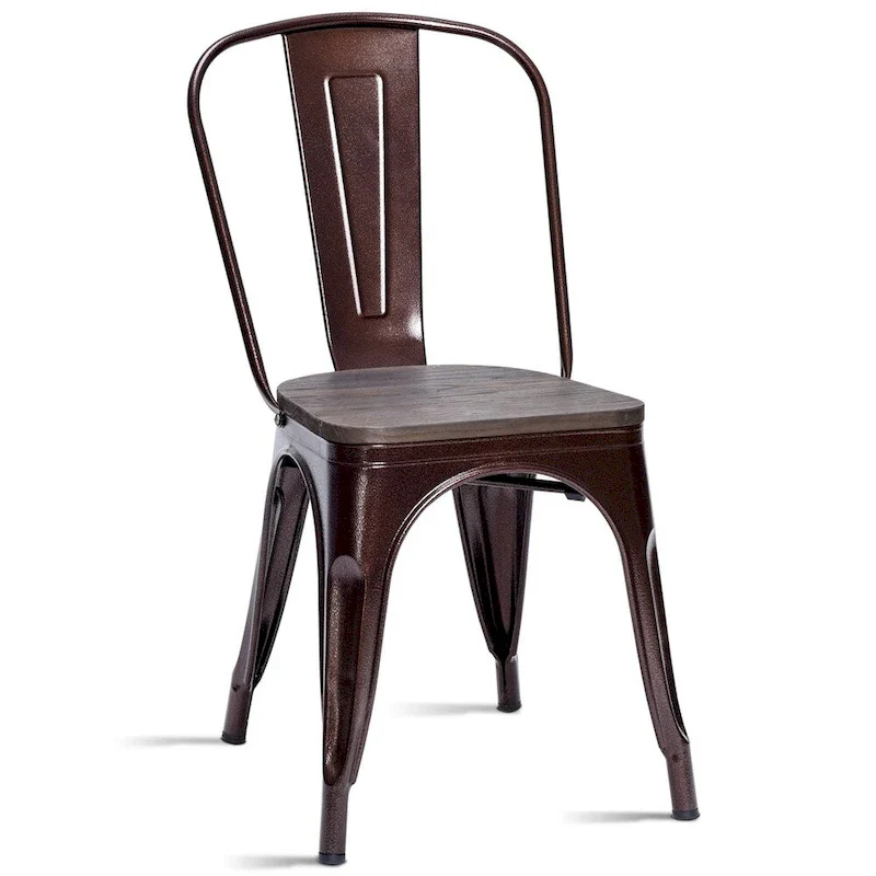 Set of 4 Stackable Bistro Cafe Dining Chair Metal Frame and Wood Seat - See Descriptions