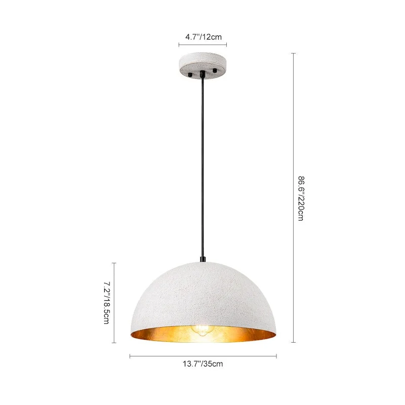 Single-Light Distressed White Gold Foil Metal Dome Pendant - 13.8in