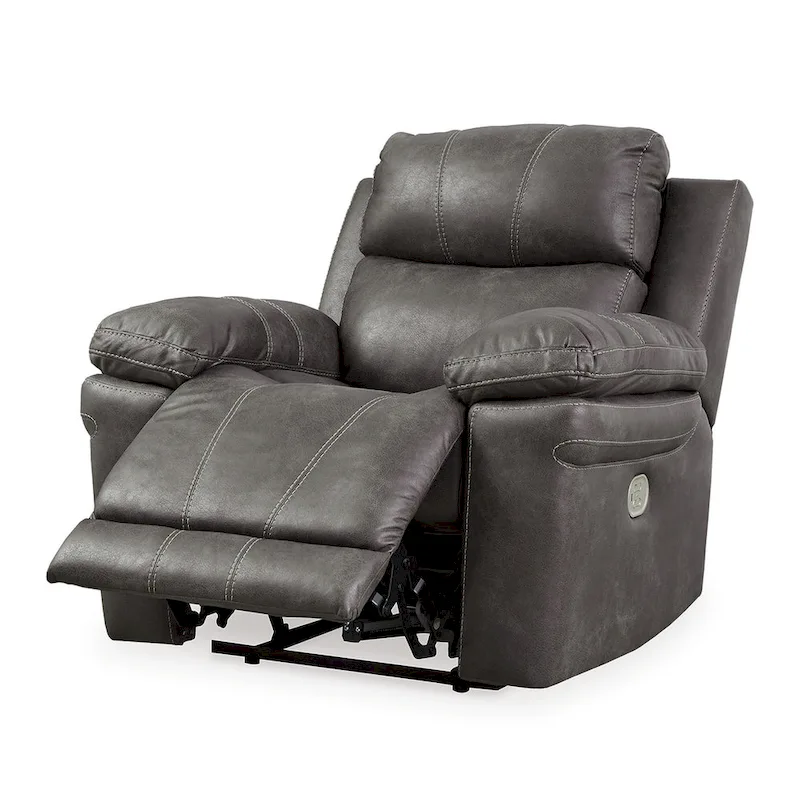 Ben Dual Power Recliner Chair, Adjustable Headrest, Gray Faux Leather