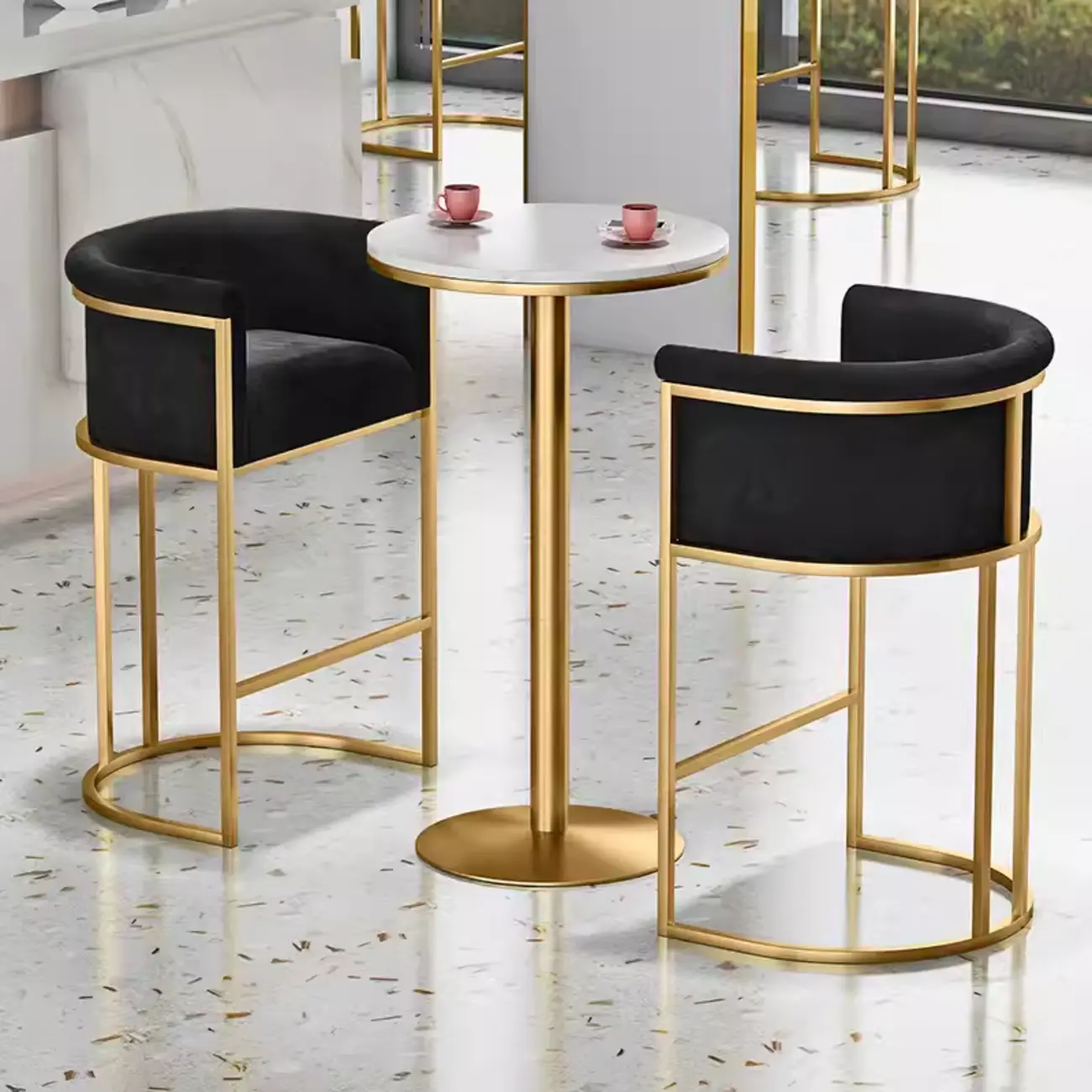 Glam Gold Sled Velvet Upholstered Bar Stool