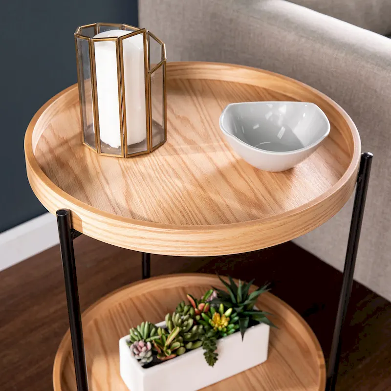 SEI Furniture Vaquero Round Modern Style w/ Shelf Wood Side Table