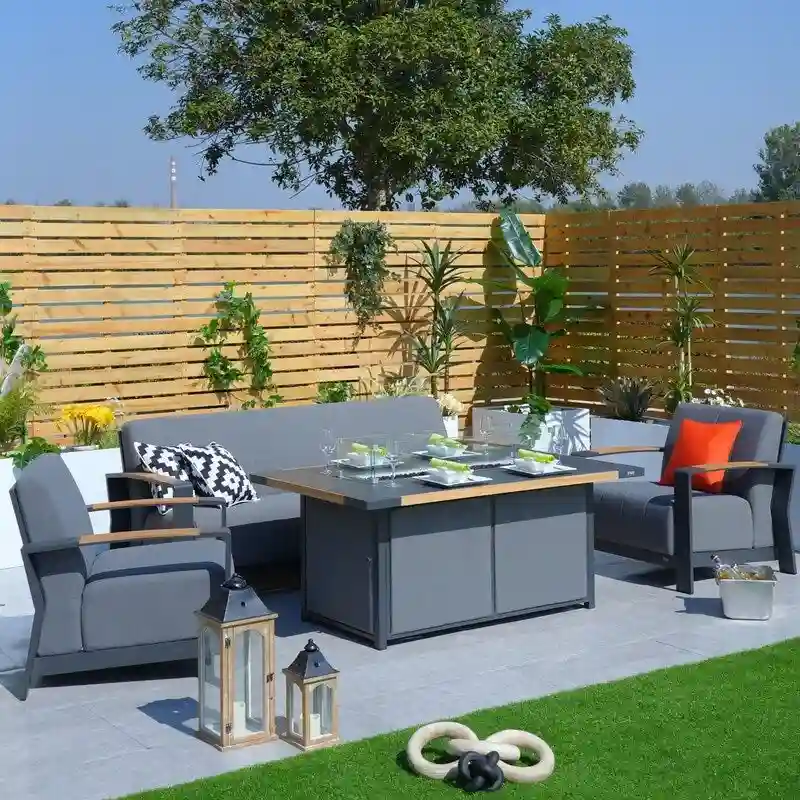 4-Piece Patio Acrylic Conversation Set with Firepit Table and BBQ Grill