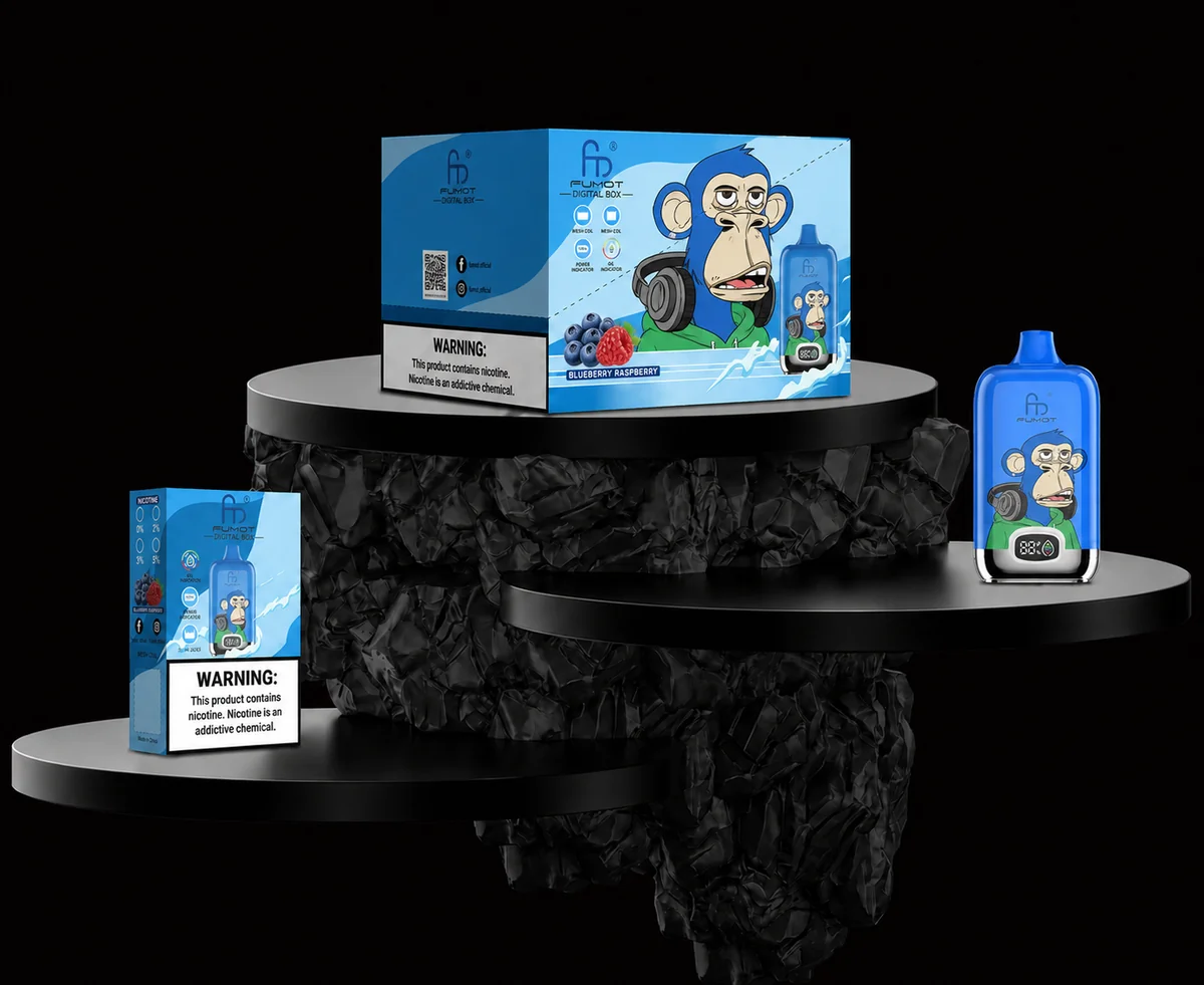 Fumot Digital Box 12000 Blueberry Raspberry Einzelgerät, Retail-Box und Display-Box mit Beerenmotiven