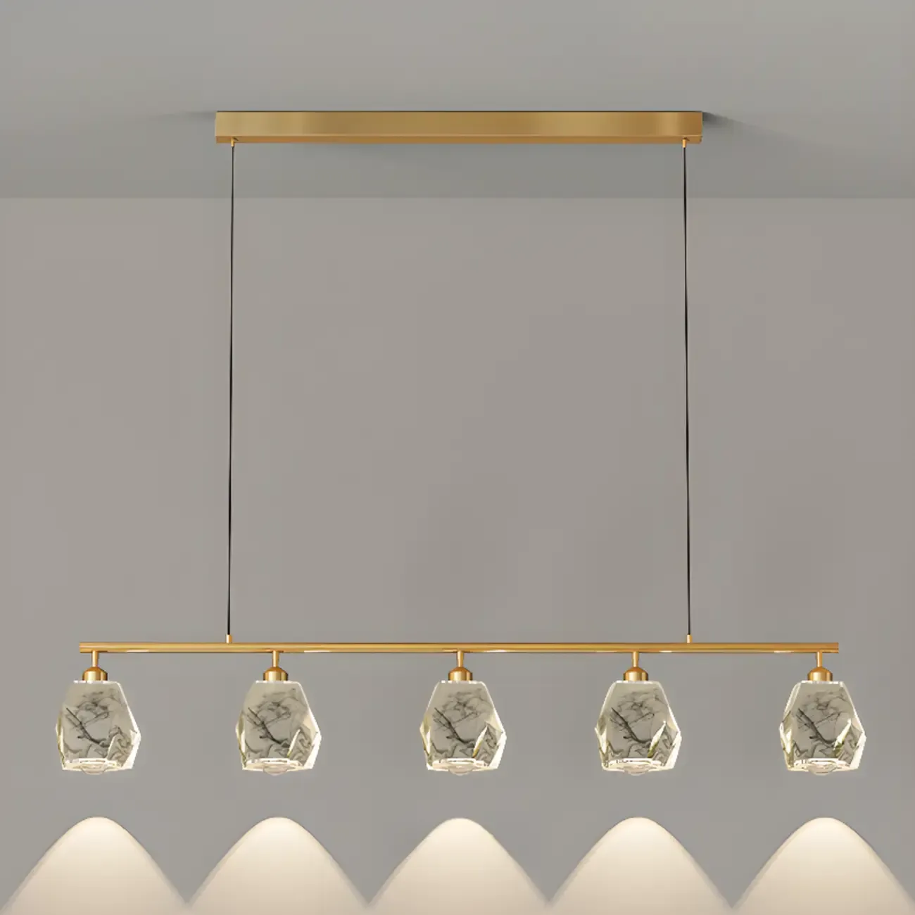 Geometric Gold Crystal Down Island Pendant Light
