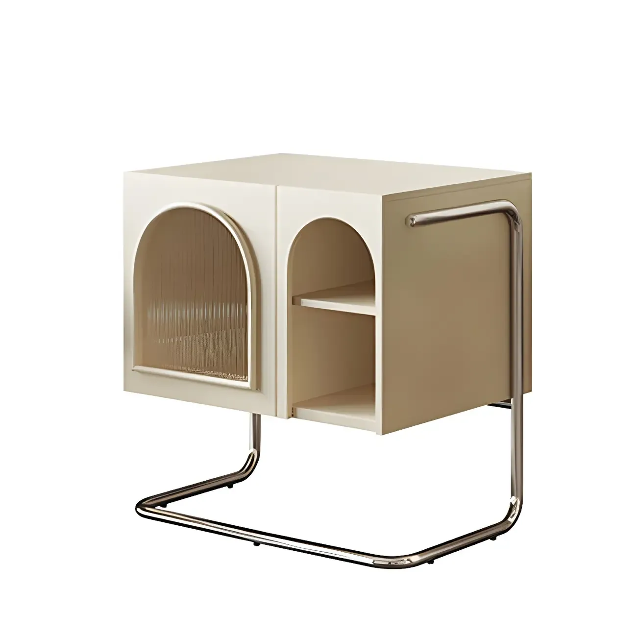 Narrow Cubic Wooden Black Nightstand in Steel Base