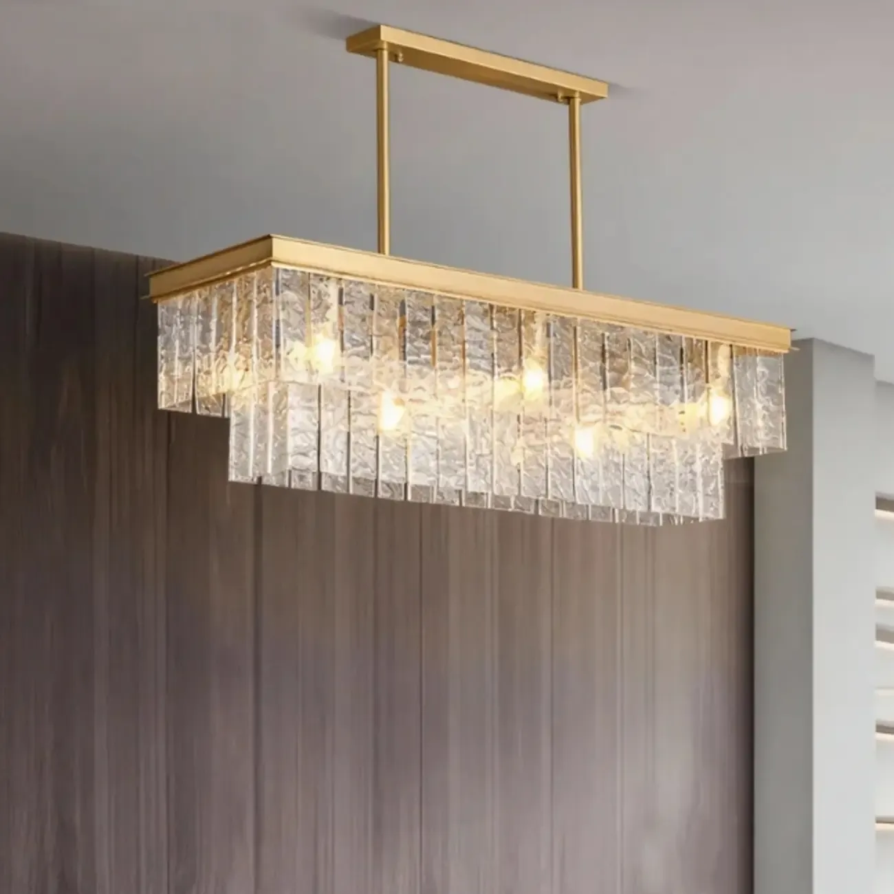 Modern Luxury Brass Glass Rectangular  2-Tier Island Lights-HomeyFad