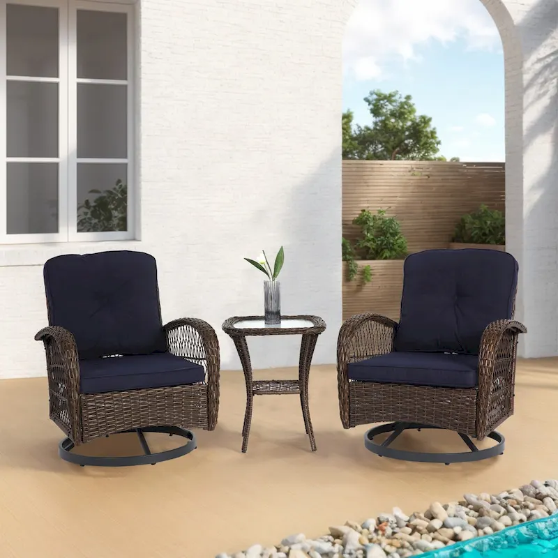 3 Pieces Outdoor Swivel Rocker Patio Chairs