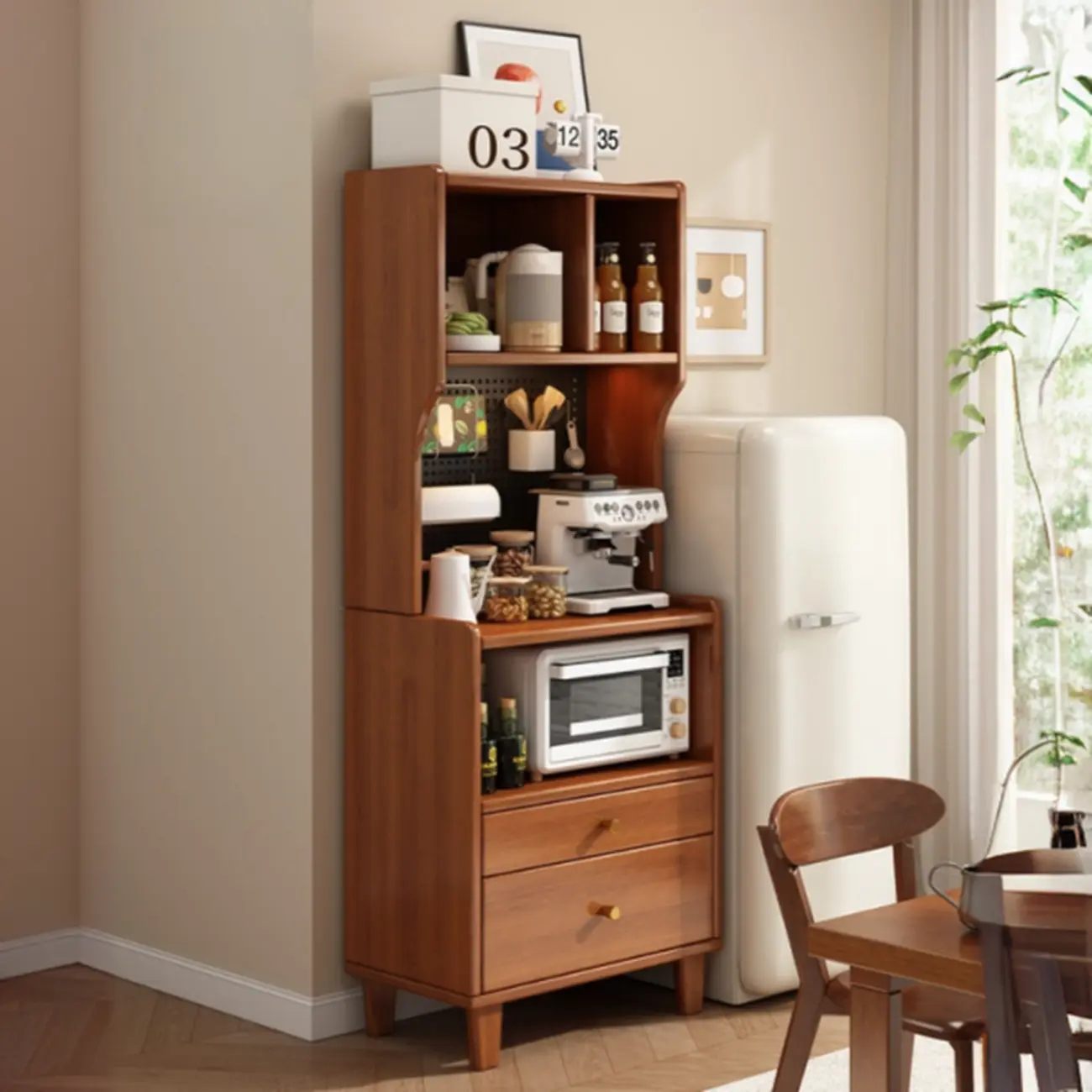 Modern Wood Narrow Sideboard with Drawers Shelves