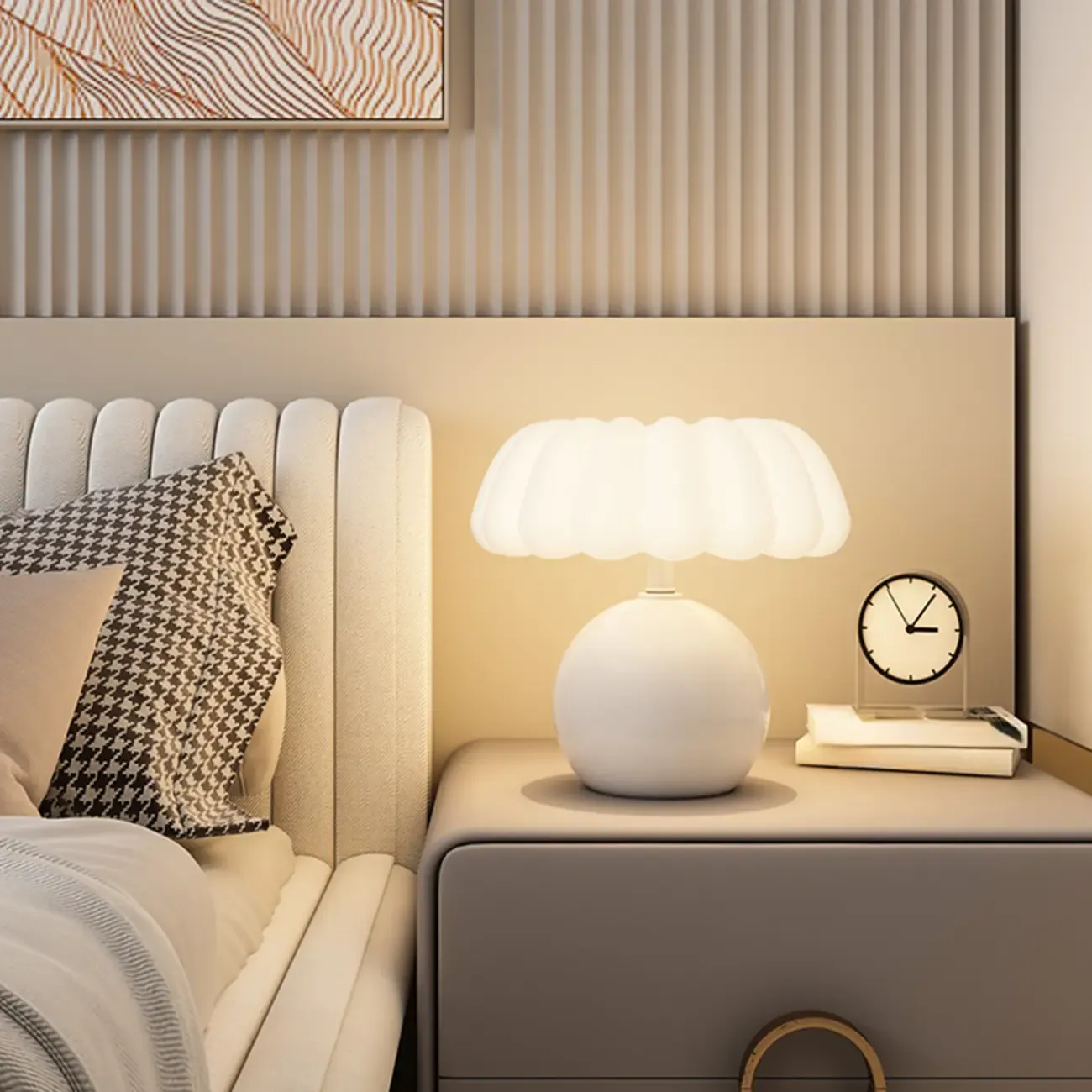 Pumpkin-Shape White Resin LED Table Lamp in 3 Color Light