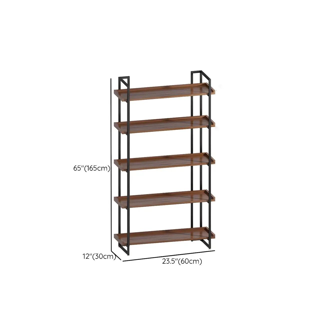 5-Shelf Industrial Metal Wood Brown Display Bookcase