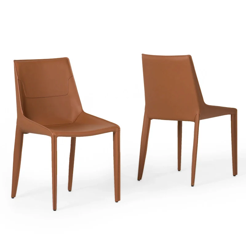 Modrest Halo Modern Cognac Saddle Leather Dining Chair (Set of 2)