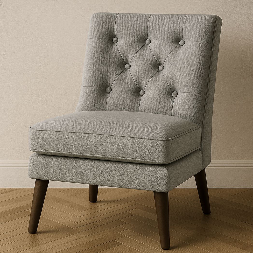 Fauteuil en tissu polyester gris sans accoudoirs avec pieds en bois massif