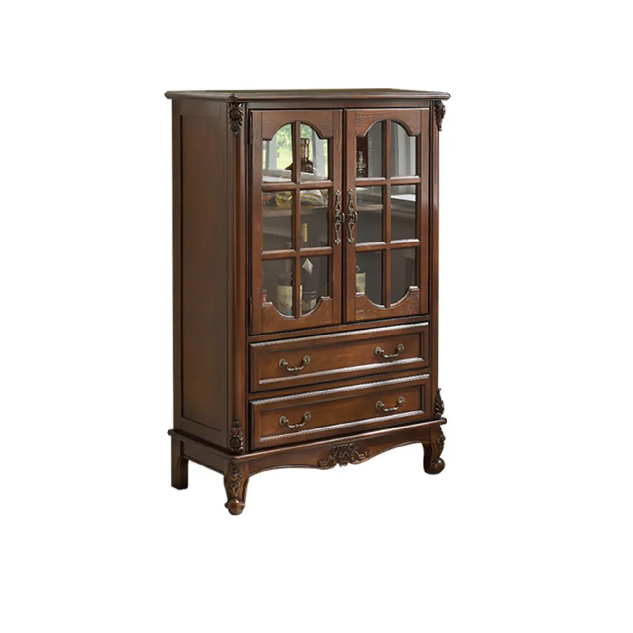 Traditional 34 Wood Wine Bar Cabinet with Drawers