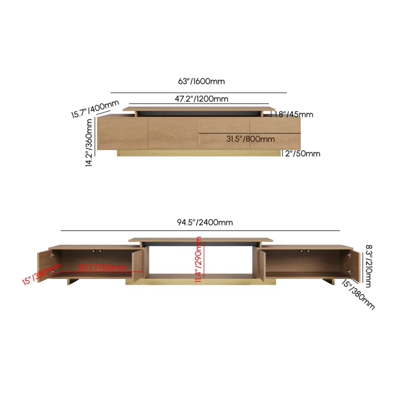 Modern Wood Extendable TV Stand Entertainment Center