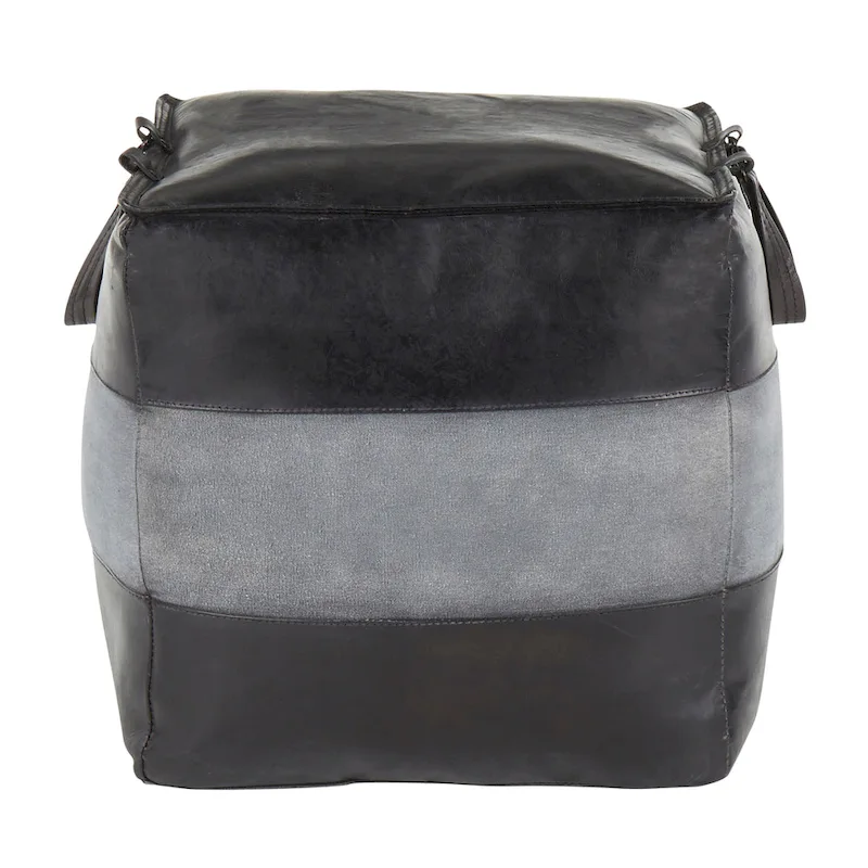 Carbon Loft Najah Industrial Pouf Ottoman in Leather and Canvas