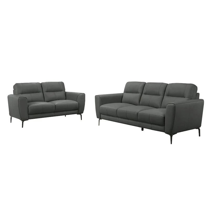 2 Piece Faux Leather Sofa Set with Triangular Chrome Legs