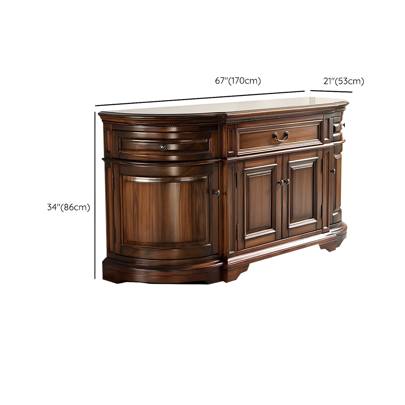Traditional Brown Wooden Sideboard with Drawers and Cabinets