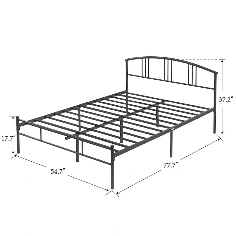 Modern Metal Bed Frames with Curved Headboard, No Box Spring Needed, Black