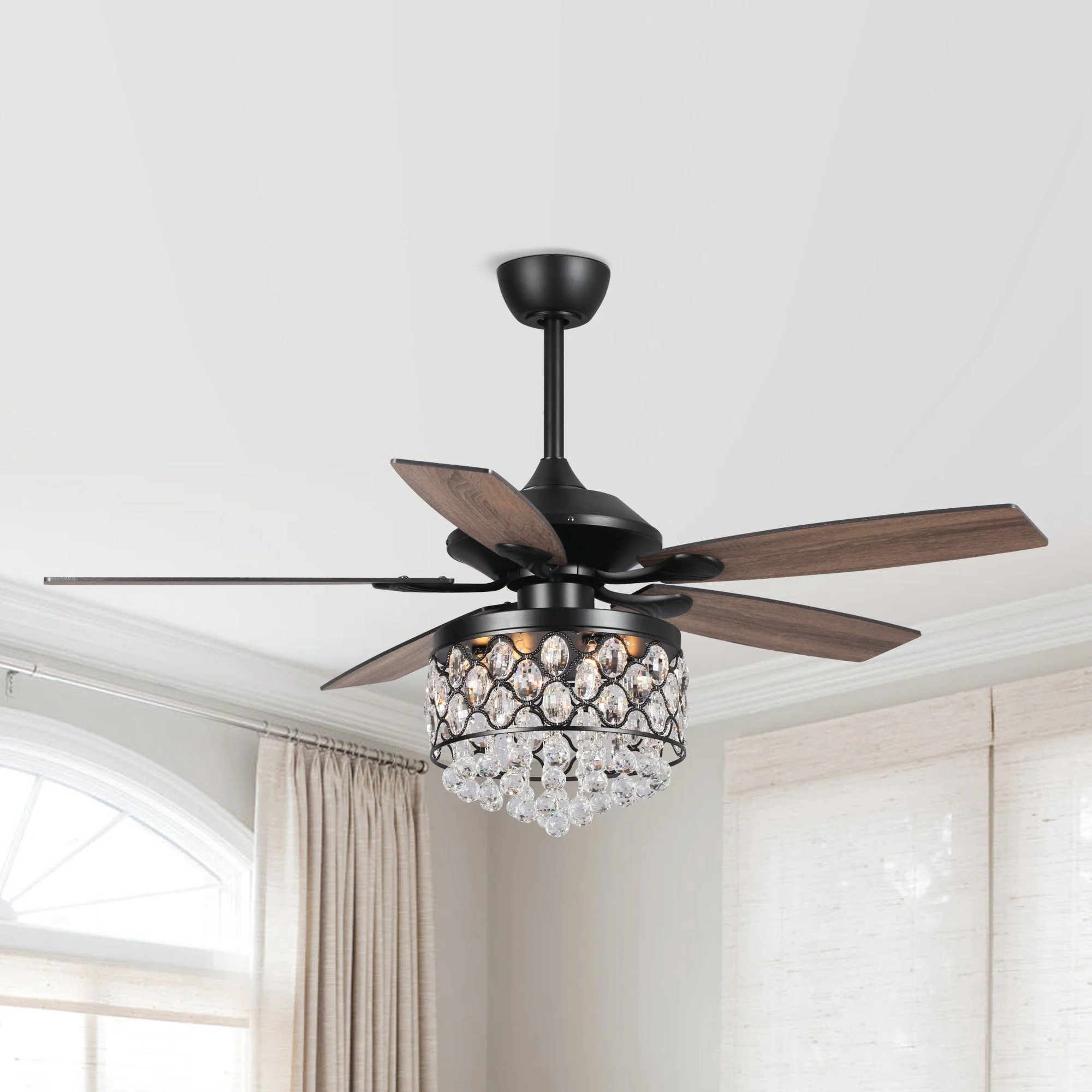 Chrome/ Crystal 4-light Chandelier/ Ceiling Fan with Remote