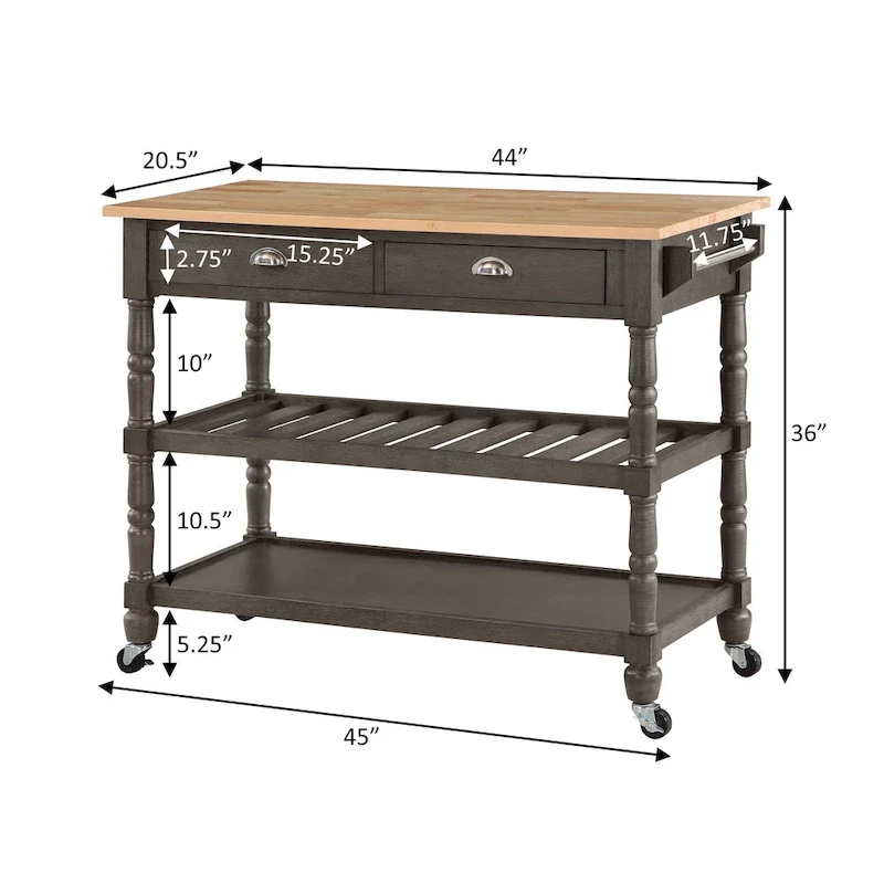 Convenience Concepts French Country 3 Tier Butcher Block Kitchen Cart with Drawers