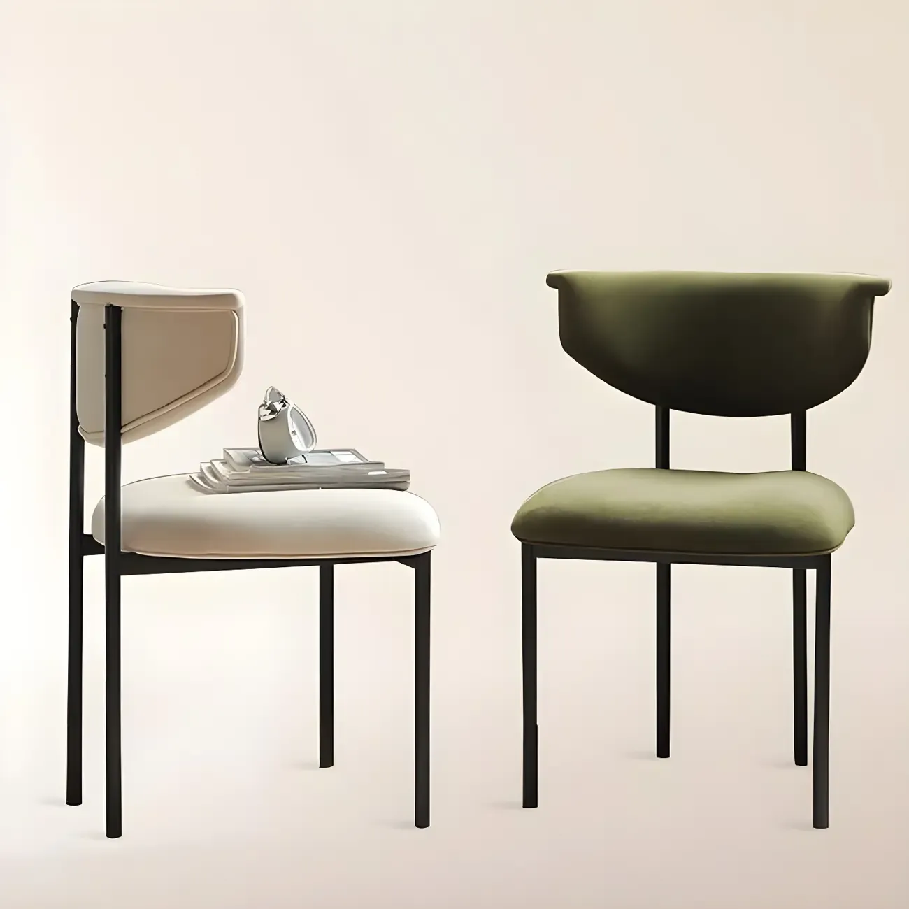 Upholstered Metal Legs Open Back Dining Chair