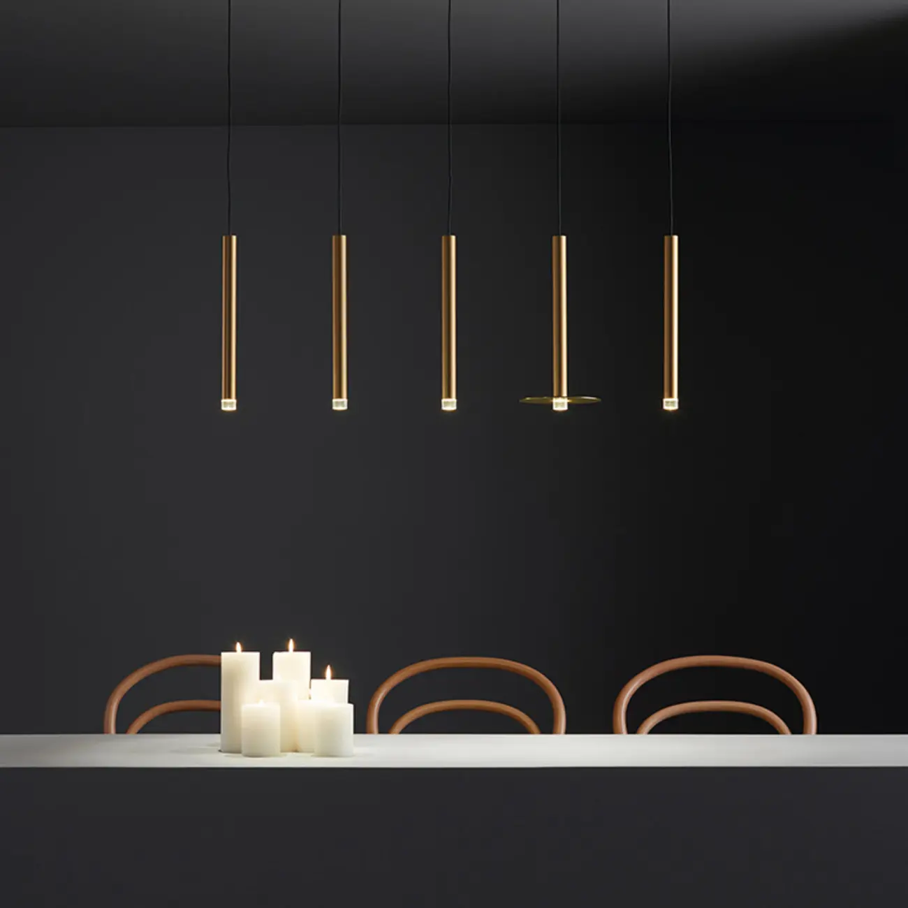 Modern Slim Gold Cylinder LED Dining Pendant Light