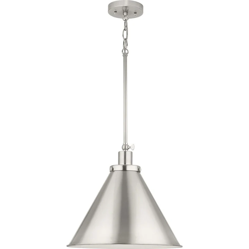 Hinton Collection One-Light Brushed Nickel Modern Farmhouse Pendant - 16 in x 16 in x 14 in