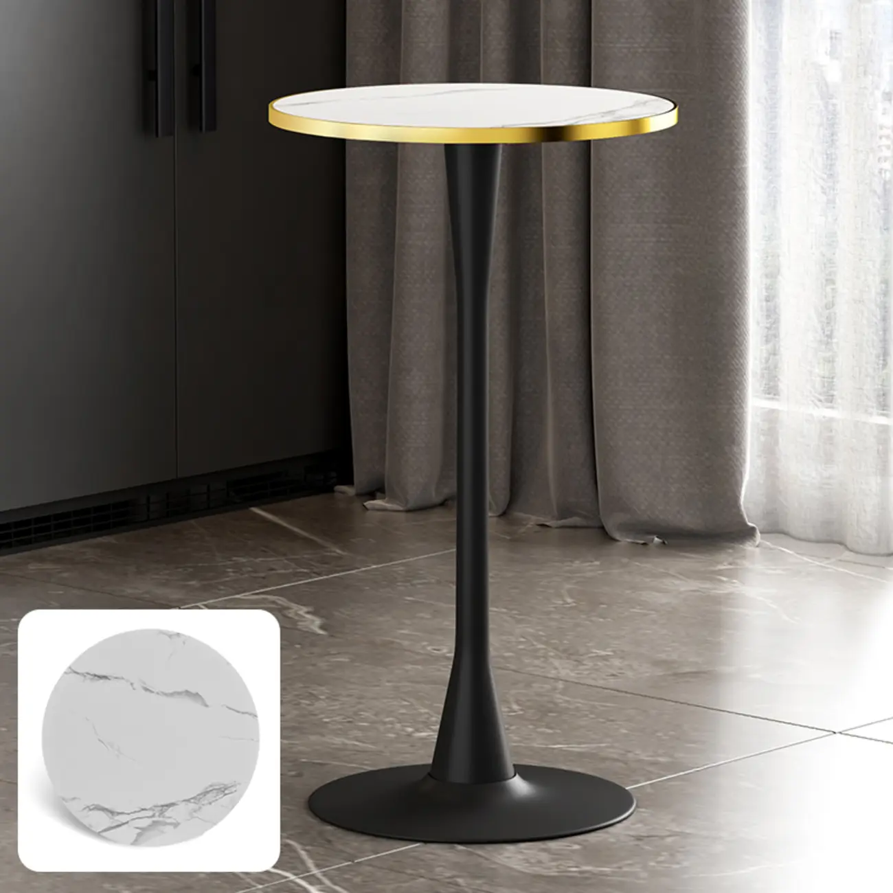 Modern Matte Black Metal Pedestal Round Wood Bar Tables