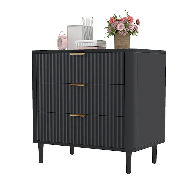Moasis Modern Fluted 3-Drawer Dresser Chest of Drawers Natural Oak