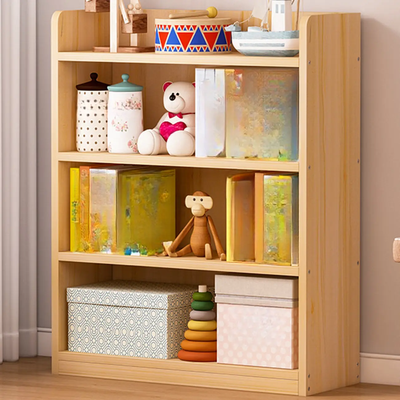 Solid Wood 5-Tier Display Open Shelving Unit Bookcase